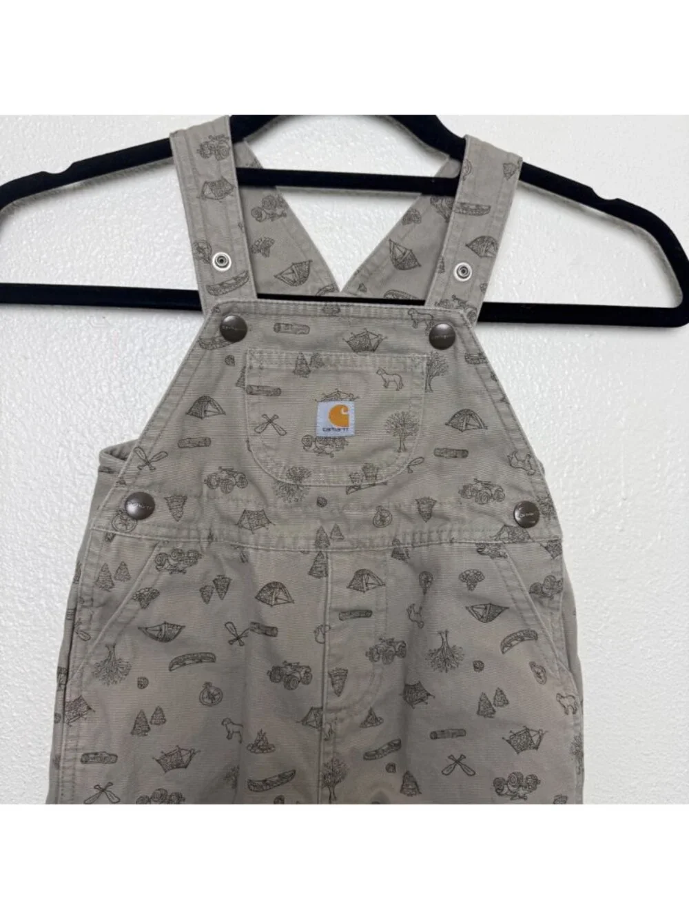 Carhartt Baby Overalls Tan Outdoor Print Adjustable Straps 100% Cotton 24M